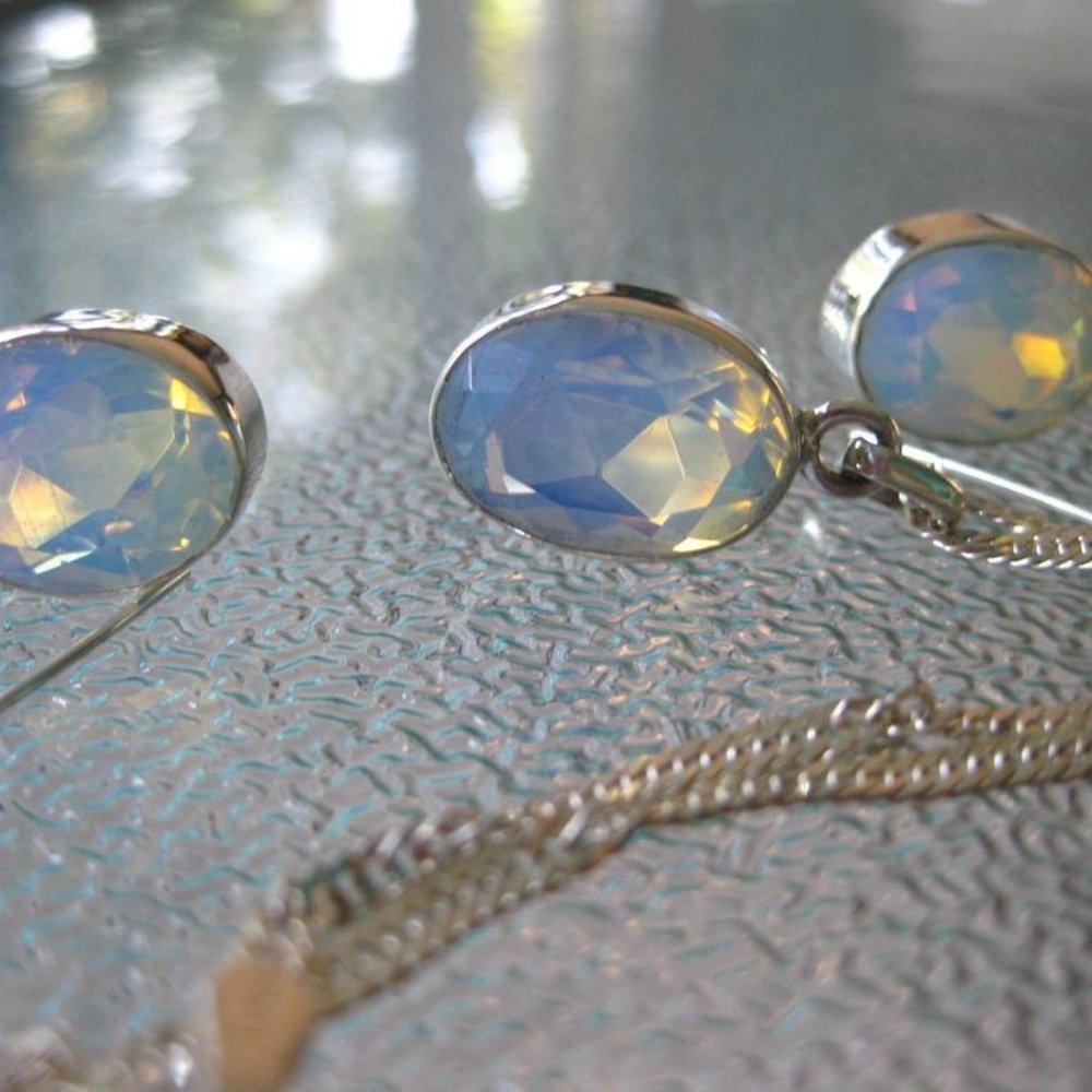 16CTFire Opalite Sterling Earrings and pendant. No necklace.